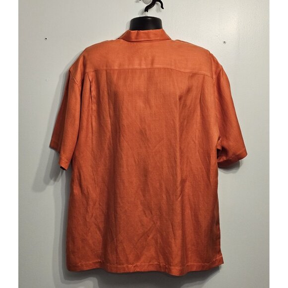 Tommy Bahama Orange Floral Shirt, XL Silk Linen Blend - Picture 2 of 11